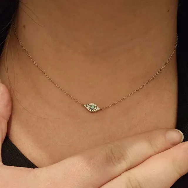 Hot Selling Natural Opal Blue Eye Collarbone Necklace in Gold Fashion and Minimalist 14K Real Necklace Perfect Gift For her
