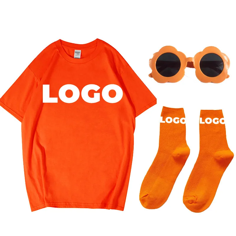 DDP Custom Logo Kids Summer T shirts Multiple Color Plain O-Neck T Shirt Fashion Trend Candy T Shirts Free Matching Sock Glasses