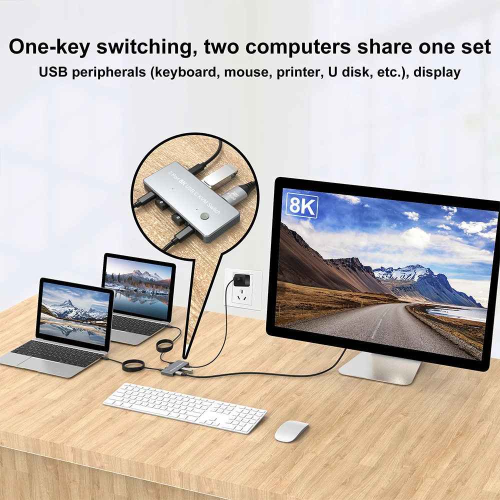 ODM OEM PD KVM Switcher USB  Switch Selector 4K 120Hz 8K HD MI 2.1 KVM Switch