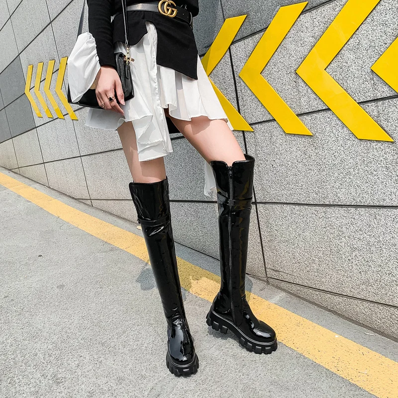 2021 Fall Winter New Black Long Boots High Heels Women Fashion Over Knee High Boots Female