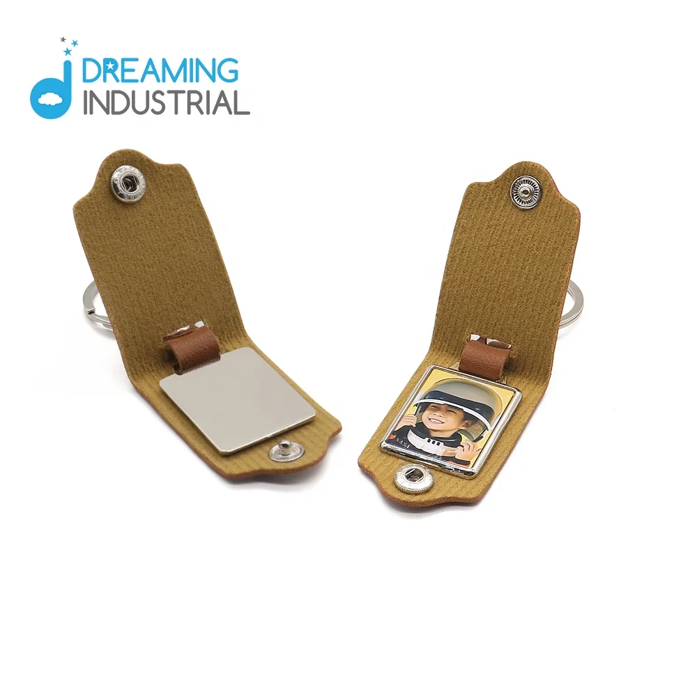 Sublimation Photo Key Chain Leather Cover with Metal Lining Key Ring