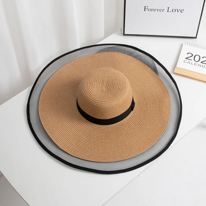 Women Broad Brim Beach Hat Summer Resort Sun Hat Foldable Straw   Hat