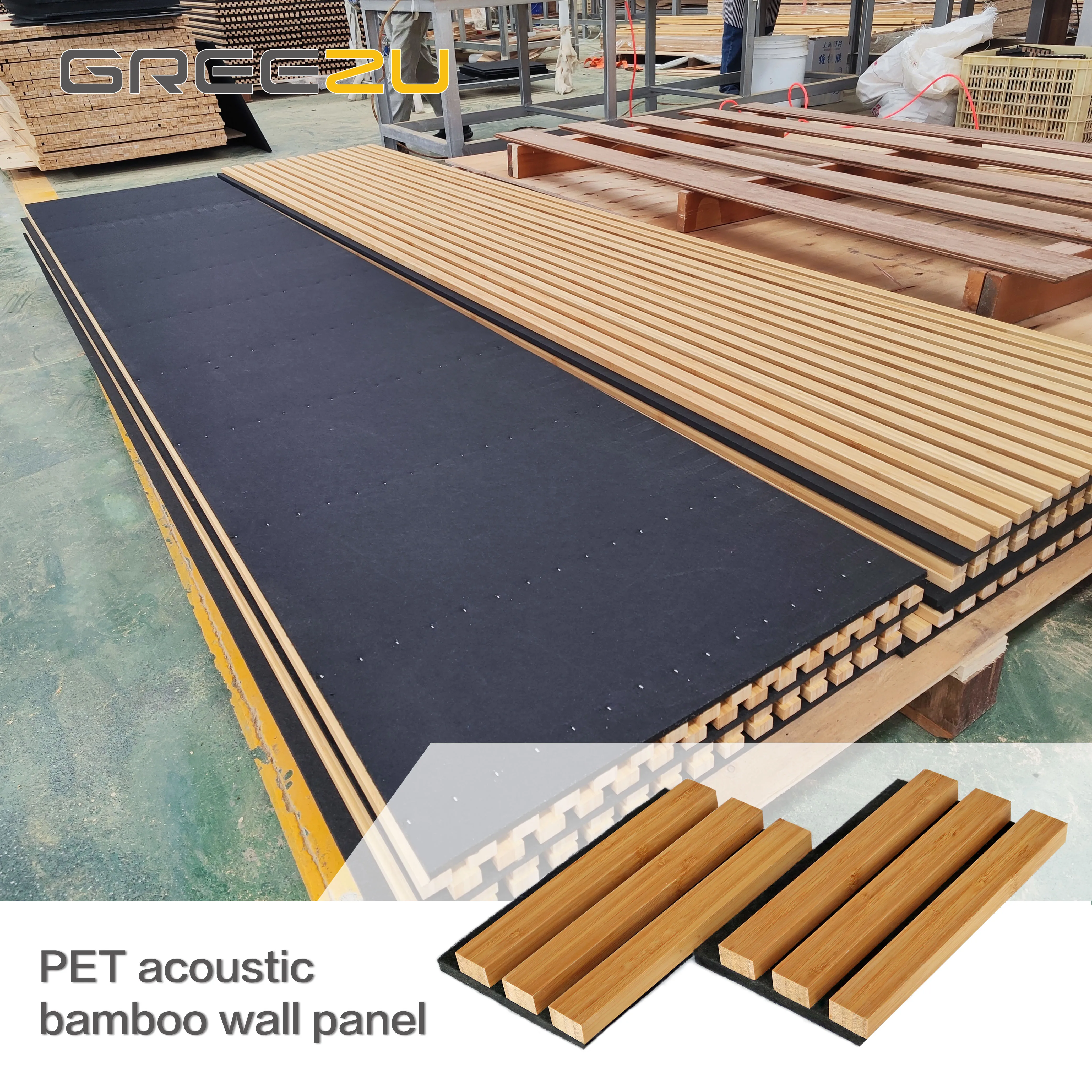 PET Sound Absorption Acoustic Panel Acoustic Linear Bamboo Wall Panel Acoustic Bamboo Slat Wall Panel Akupanel