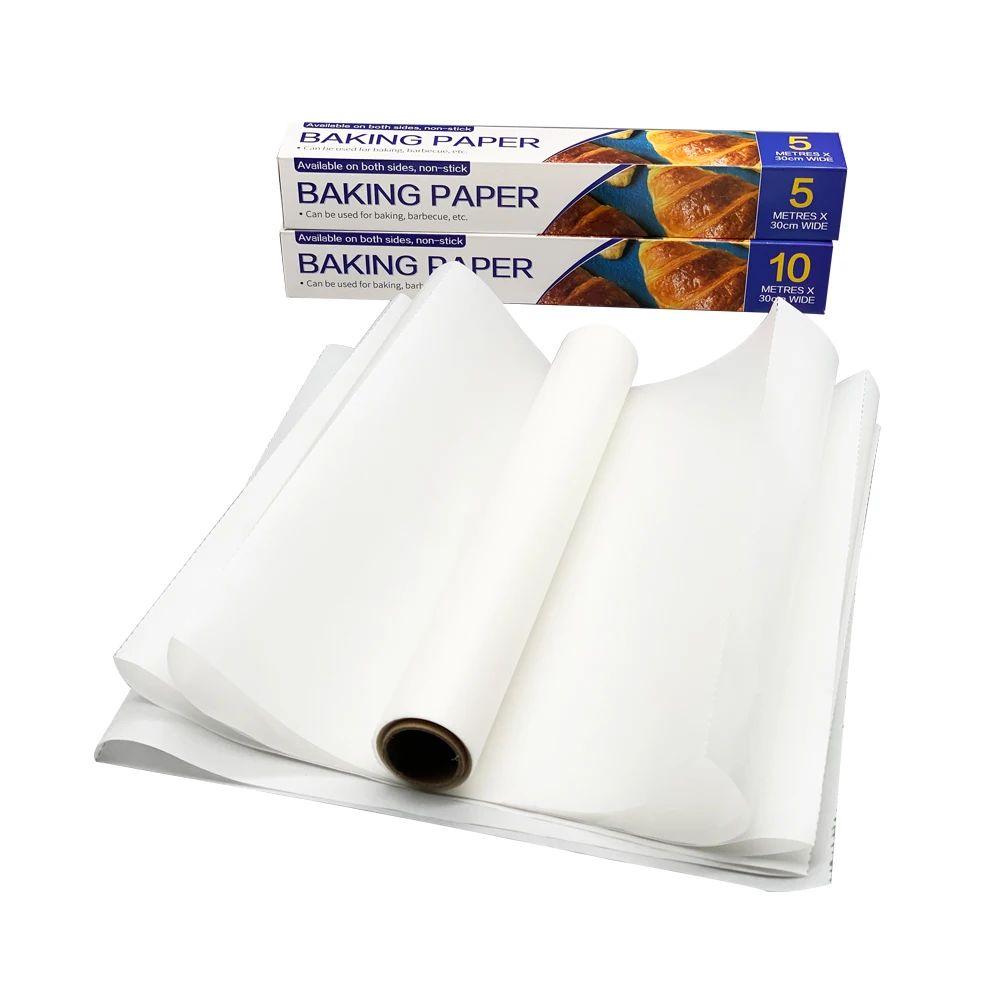 Custom 20m*30cm White Brown Kitchen Silicone Coated Baking Paper Roll Grease Oil Proof Dashed Indentation Parchment Bake Papers