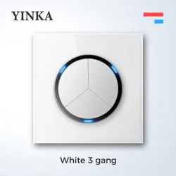 YINKA White Switch Socket Panel Single and Double Control Mirror Wall Tempered Glass Point Switch Panel Home