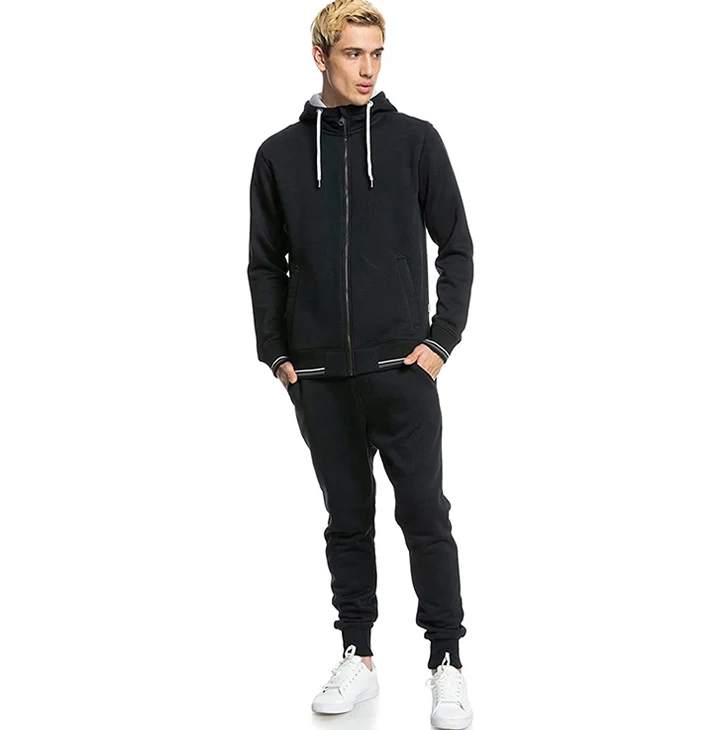 wholesale custom men acid wash black grey full zip tracksuit vintage long sleeve hoodie and sweatpants set