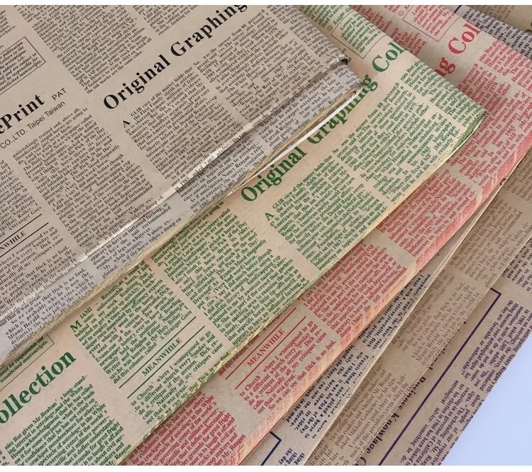 
45sheets/Bag 50*70cm Wholesale Nice English Newspapers Design Printed Flower Wrapping Kraft Paper 