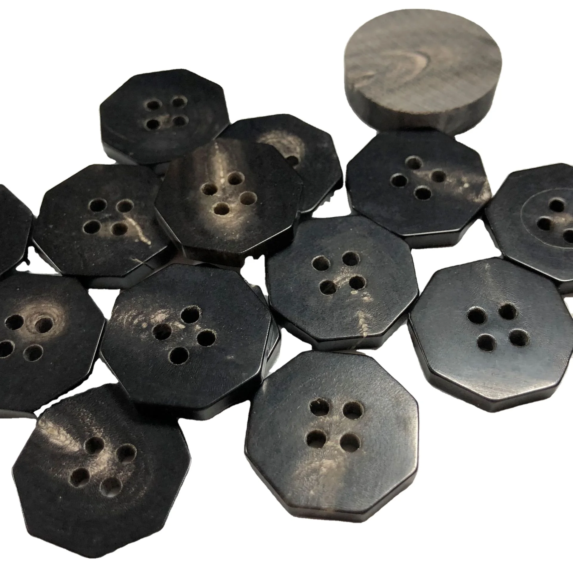 Настоящая восьмиугольная кнопка с 4 отверстиями в виде реального рога для пальто рубашки