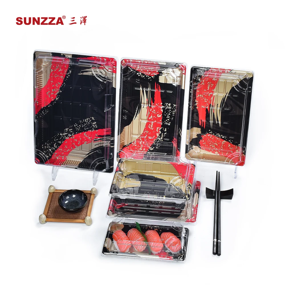 Sunzza package red gold coating disposable plastic sushi box environmental protection material sushi packaging