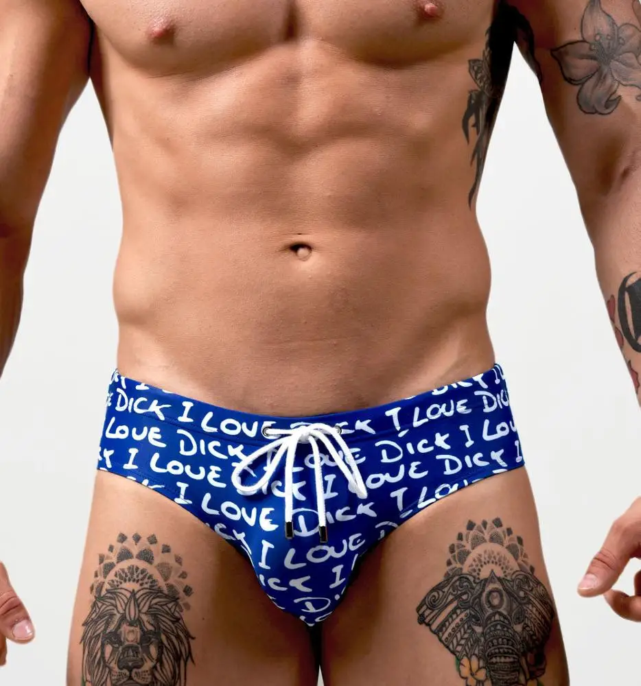 Wholesale customized all over digital printing nylon men swim swimwear bikini briefs swimsuits