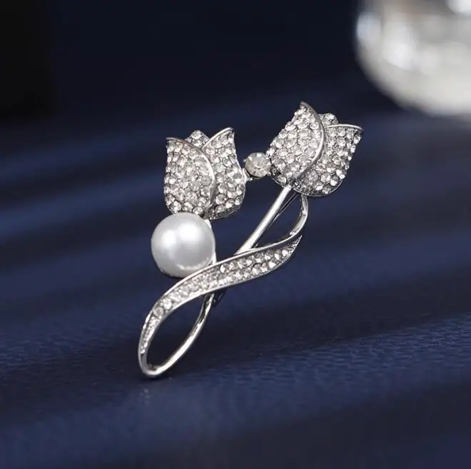 Pearl Flower Brooches Women Elegant Rhinestone Floral Bouquet Lapel Wedding Party Badge Brooch Pins