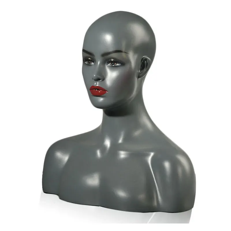 Grey glass plastic  human hair mannequin head for  mannequin head wig