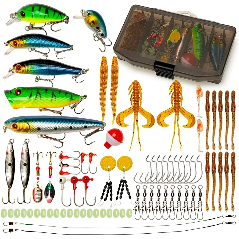 In Stock 80pcs Fishing Accessories Set Fishing Combo Peche Set Swivel Hooks Fish Lures Box Fishing Tackle Gear Equipment
