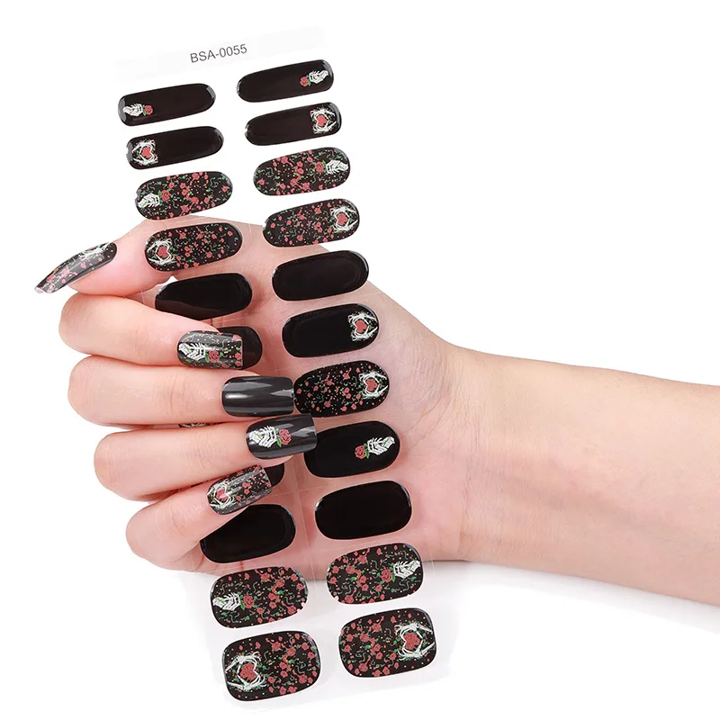 Halloween Luminous Semi-Cured Gel Nail Wraps Long Lasting Gel Nail Stickers 60s LED Lamp Need Nail Art Accessories