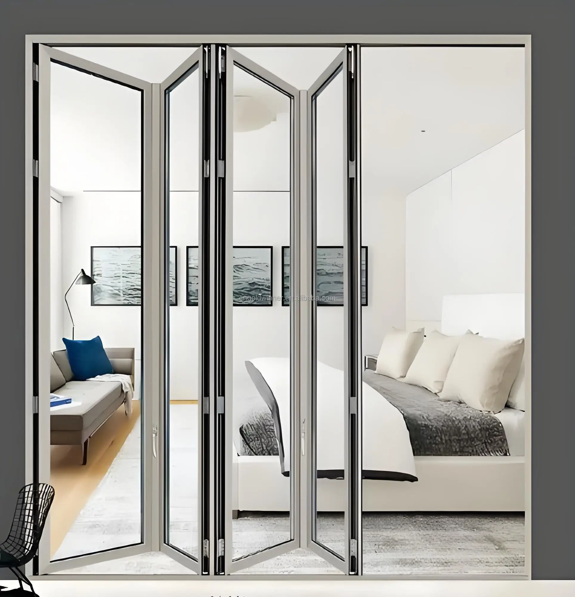 Stainless Steel Thermal Break Aluminum Bifold Folding Door for Villa & Entry Energy-Saving Safety Glass for Home Offices Use