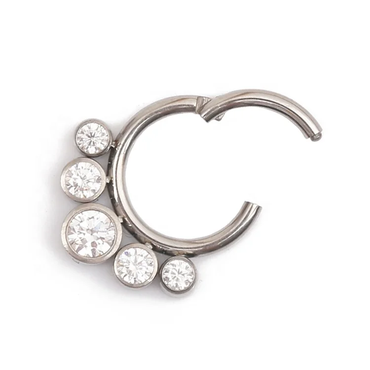 Stainless Steel 5 Stones Hinged Segment Ring Nose Piercing