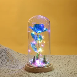 Factory Supply Attractive Price Artificial Flowers Led Lights Galaxy Rose in Glass Dome