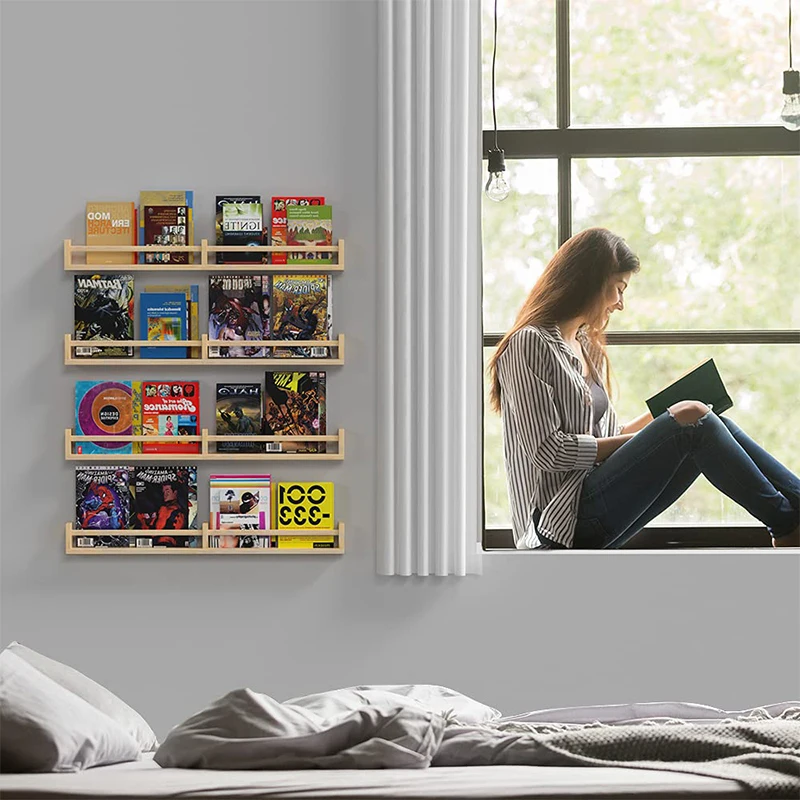 Деревянные плавающие книжные полки для детской комнаты настенные ванной или кухни