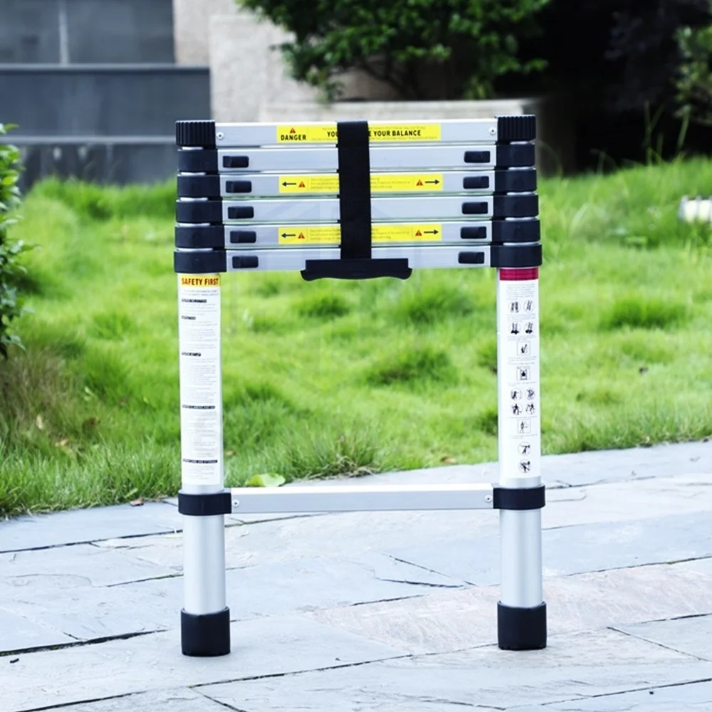 Durable EN131 Certificate 2M Length Telescopic Ladder Aluminum 550LBS Capacity Extension Multi-Purpose Folding Ladder