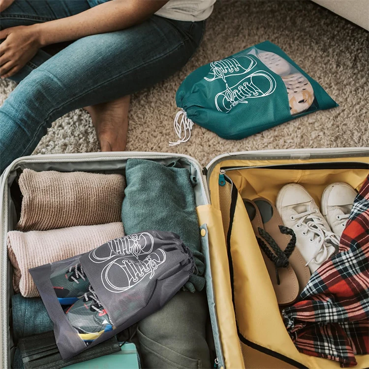 Wholesale high quality Travel Slippers Double rope drawstring bag reusable waterproof Non woven shoes dust-proof bag