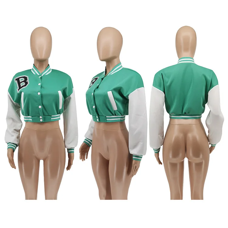 2021 Custom Fall Jacket Short Coats Womens Fashion Cropped Bomber Letterman Baseball Jackets