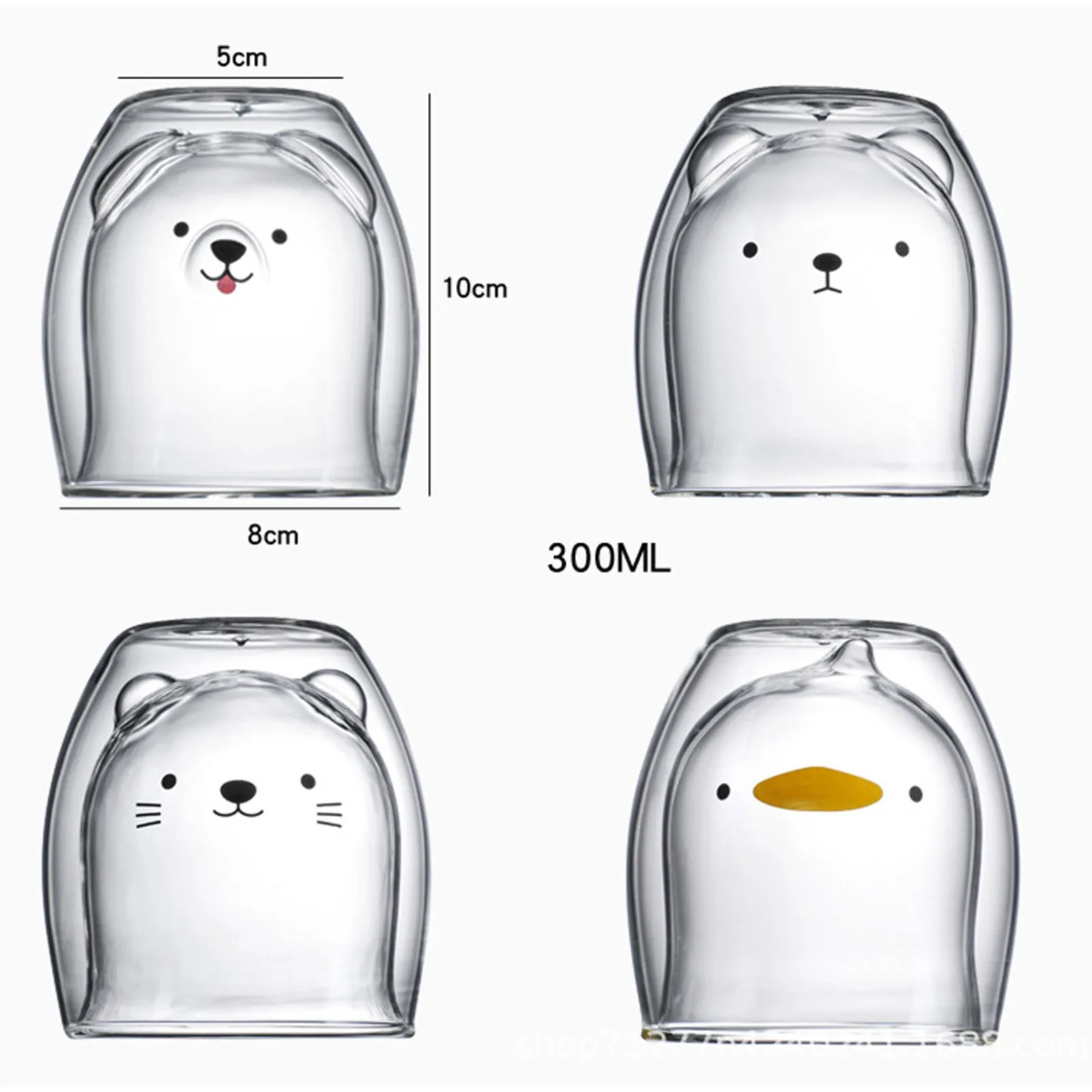 Lovely Bear Cat Dog Animal Double-layer Tea Milk Coffee Cup With Round Mouth Prevent Scald Cartoon Glass Mugs Christmas Gift