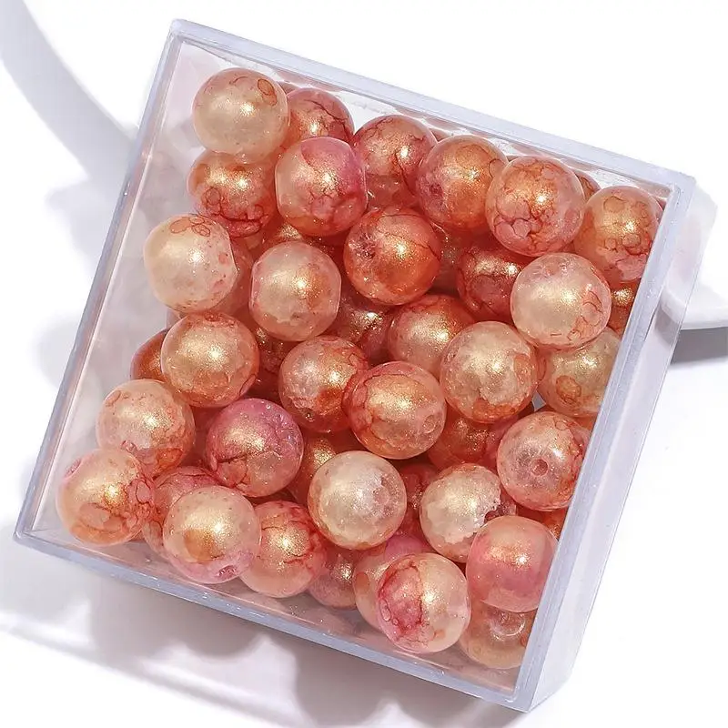 quzhi glass pearl gold powder smudged burst flower round beads retro hand-made diy magic ice crack jewelry loose bea