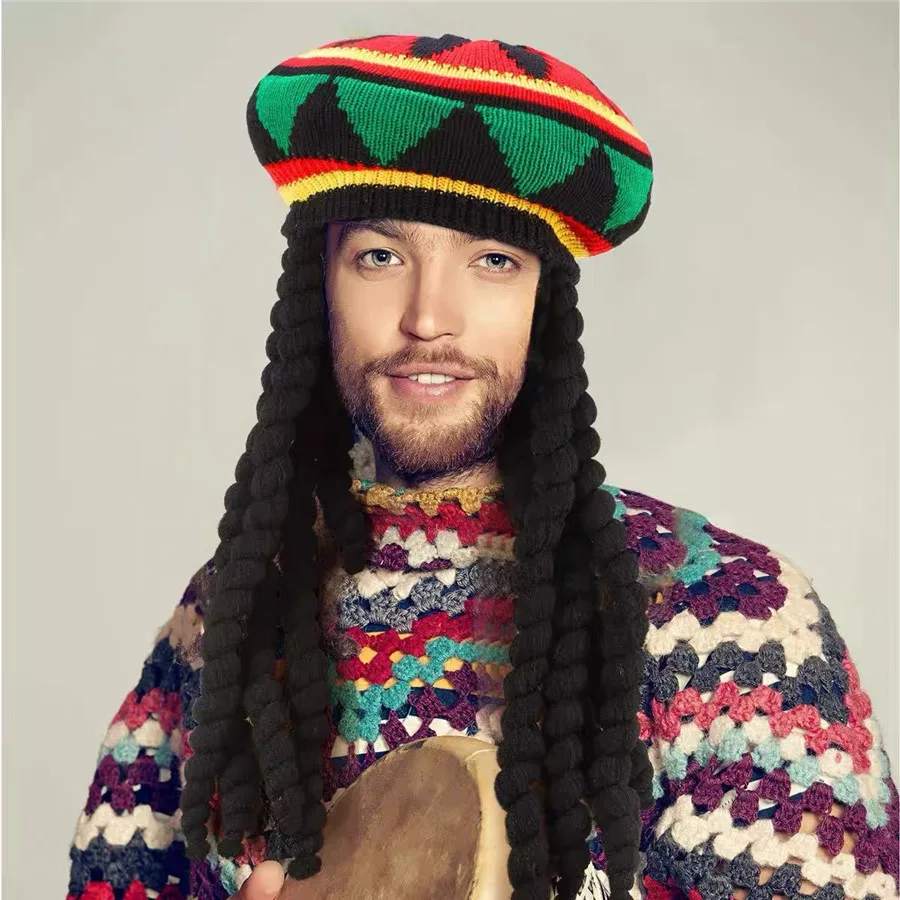 Wholesales Cheap Unisex Fashion Crochet Rasta Hat Custom Rasta Crochet Slouchy Knitted Jamaican Handmade Knit Beret Hats