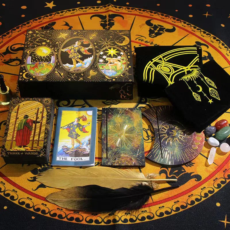 Terrific Gold Paper Tarot Cards Marvellous Predictive Divination Board Games Waterproof Astrology Oracle Deck With Booklet