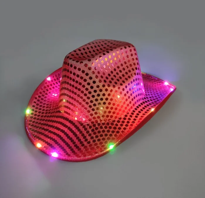 Colorful LED Flashing Light Up Hip Hop Jazz Hat Cowboy Hat With Sequins For Party Carnival Performance