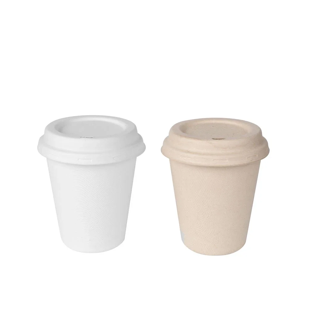 Compostable disposable  White color 8oz 250ml sugarcane cup with Lid