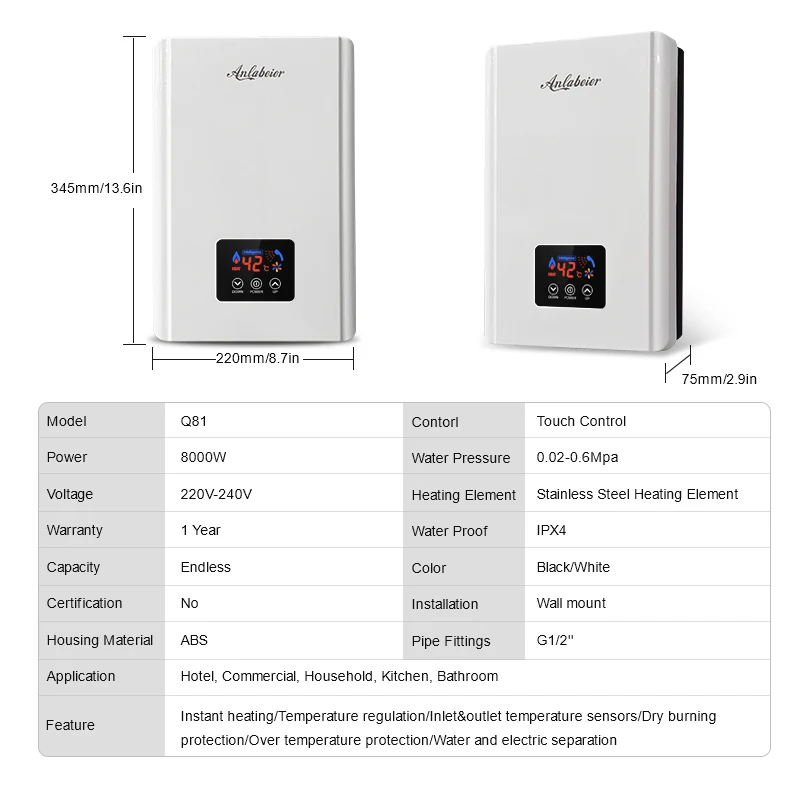 SS304 bathroom hot water machine 220-240V 8-10kW wash machine fast hot instant electric water heater for whole house