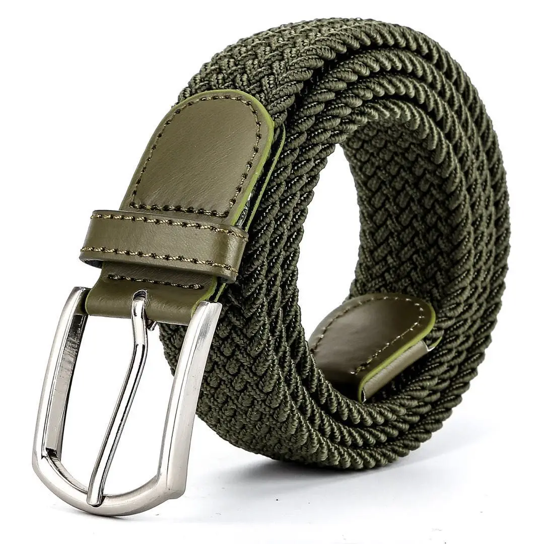 Custom Men Elastic Stretch Belt Polyester Knitted Elastic Braided Rope Fabric Belt