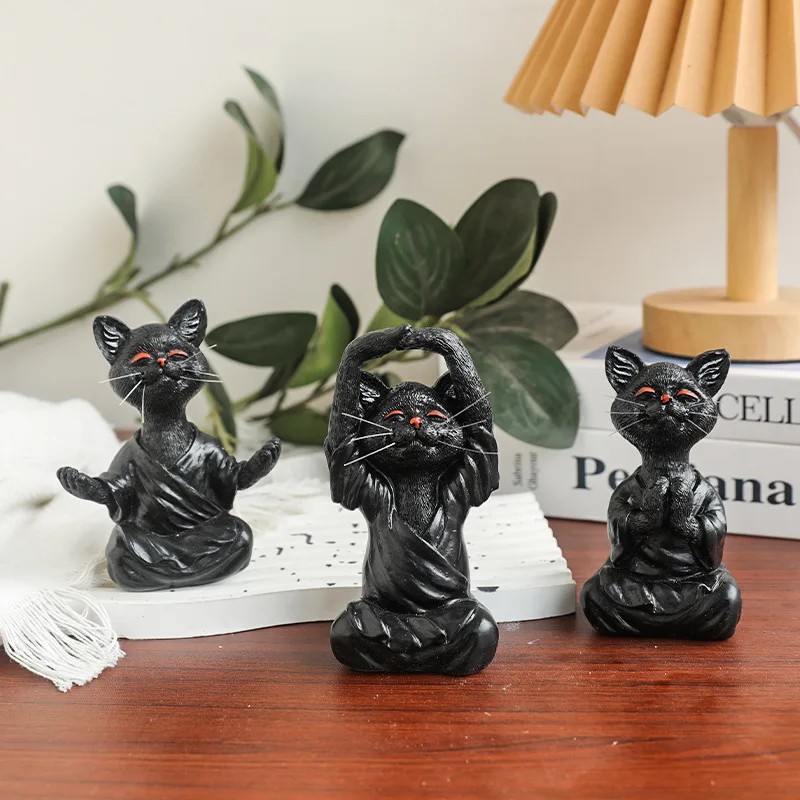 Hot selling European style minimalist yoga cat animal resin crafts home sample room decoration ornaments