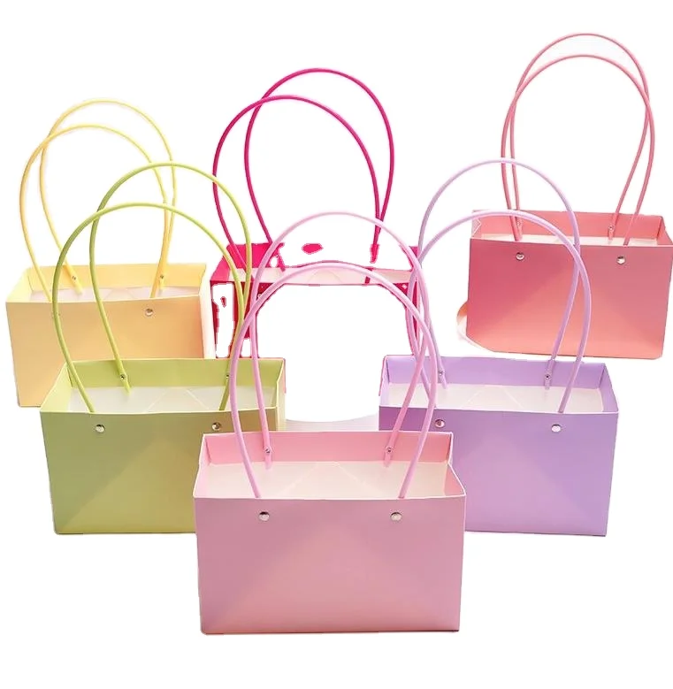 Macaron waterproof kraft paper bag flower  tote bag florist packaging box material