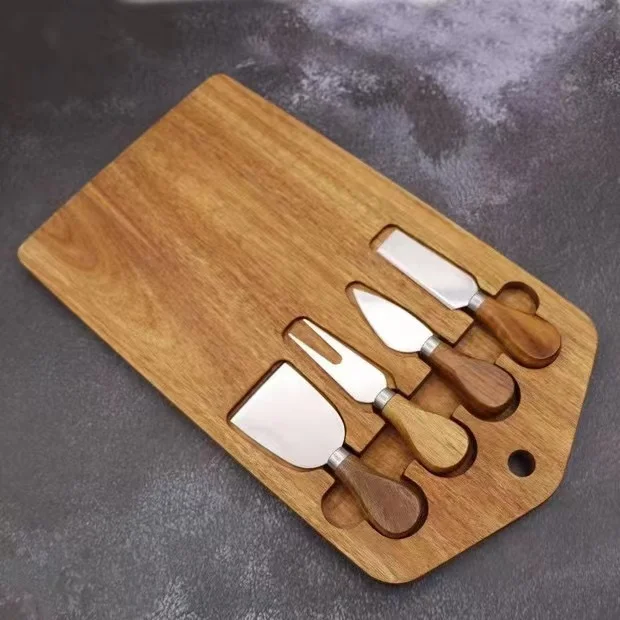 high quality professional acacia wood cutting boards wholesale with 4pcs cheese knife set