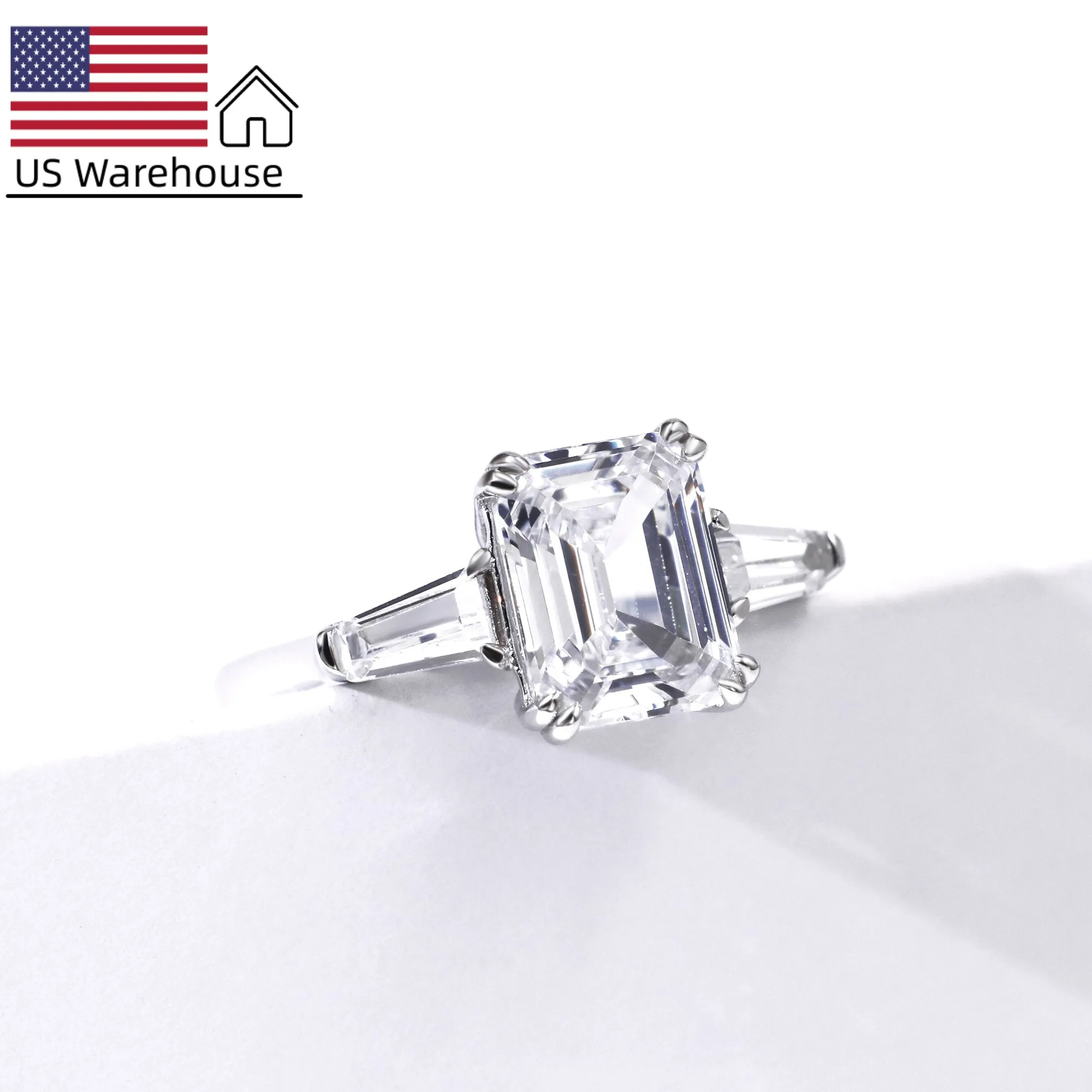 US warehouse wholesale pass diamond tester emerald cut 925 silver jewelry 18k gold plated diamond moissanite ring