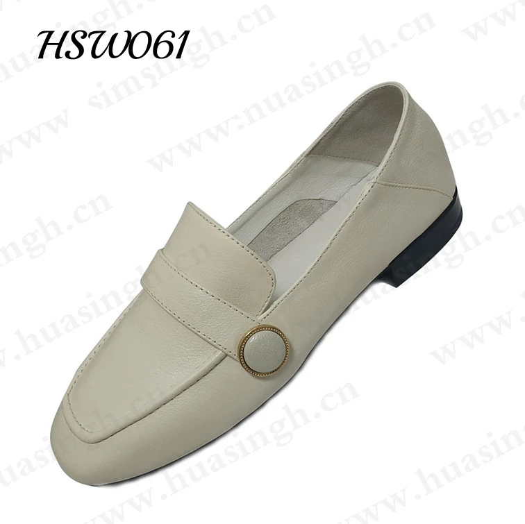 LXG,sharp toe style white full grain leather peas shoes for lady easy wear anti-slip rubber outsole low heel causal shoes HSW061