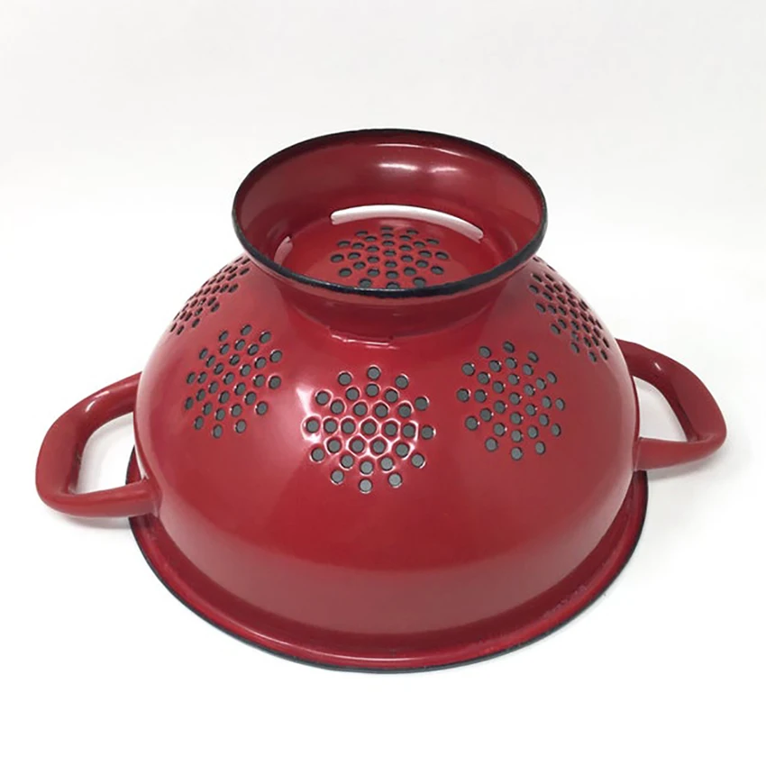 Custom coloured cheap multifunctional fruit vegetables enamel steel colander with handle