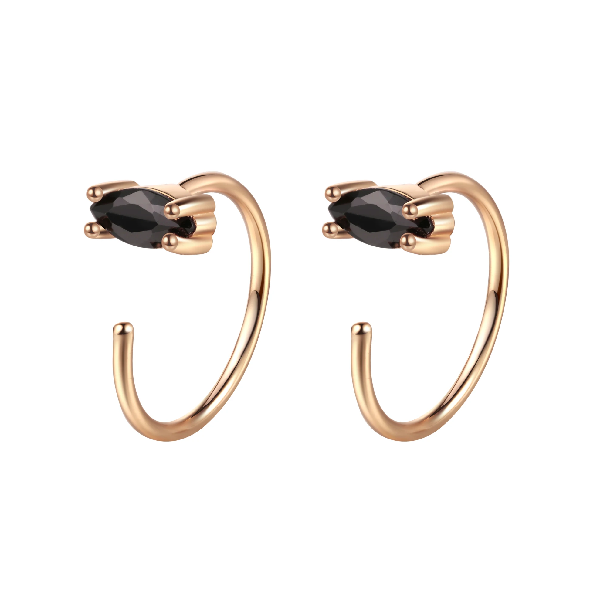 
925 Sterling Silver Black Eye Stone Silver Wire Nose Ring Earring Hook Minimalist Trendy Personality Gold Plated For Women 