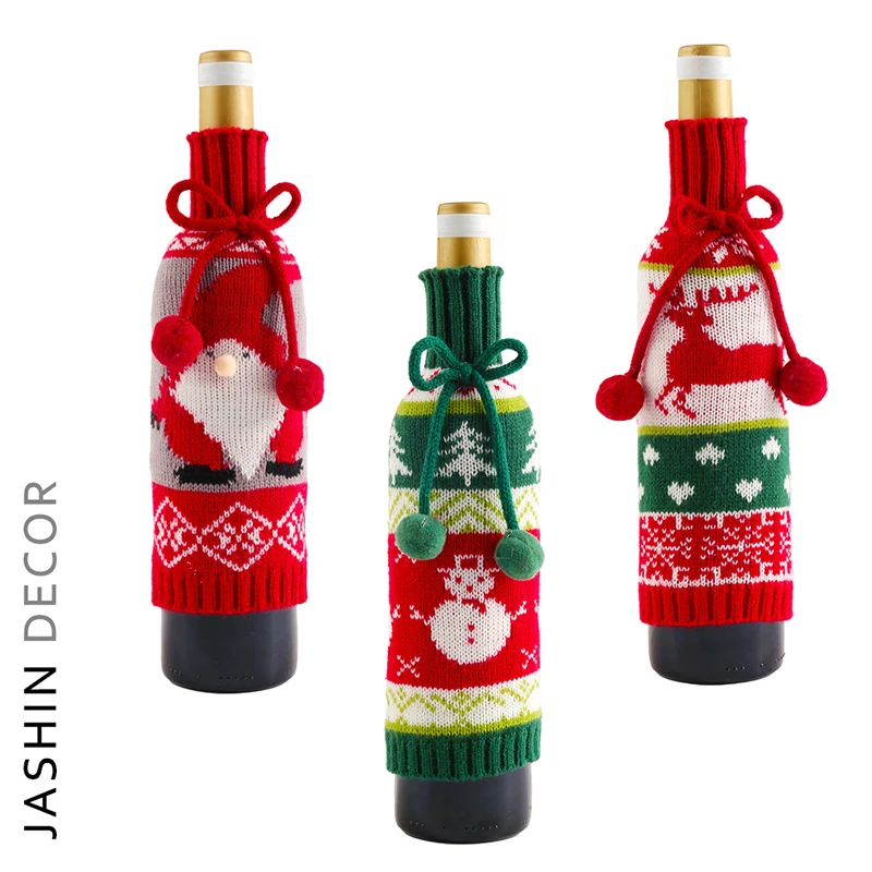 2022 New creative Christmas decoration Christmas gift knitted wool red wine bottle bag