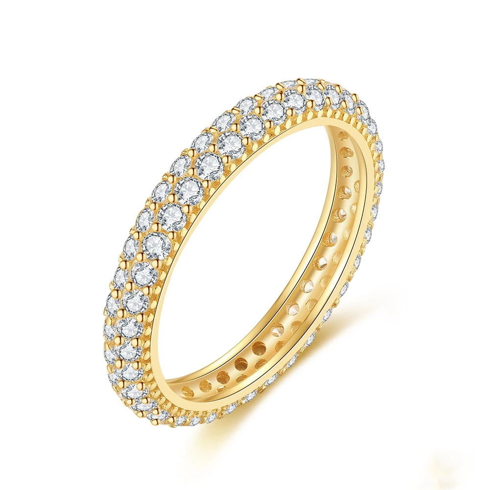 BSR320 RINNTIN 925 стерлингового серебра 14K позолоченный кубический цирконий двухрядный браслет вечности для женщин