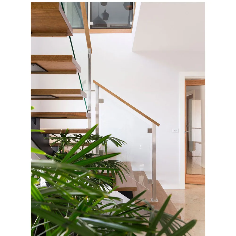 CBMmart Top Selling Modern Design Black Stringer European Beech Solid Wood Tread Glass Railing Staircase Stairs