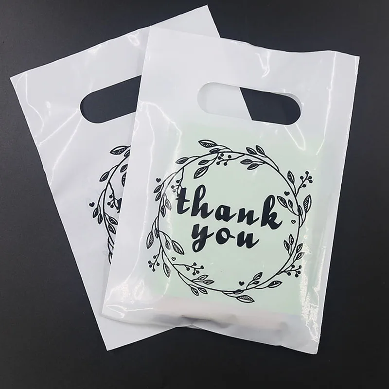 Wholesale Custom Black Plastic Hand Bags Thank You Four Finger Bags Fashionable Clothing Store Shopping Gift Bags Packaging