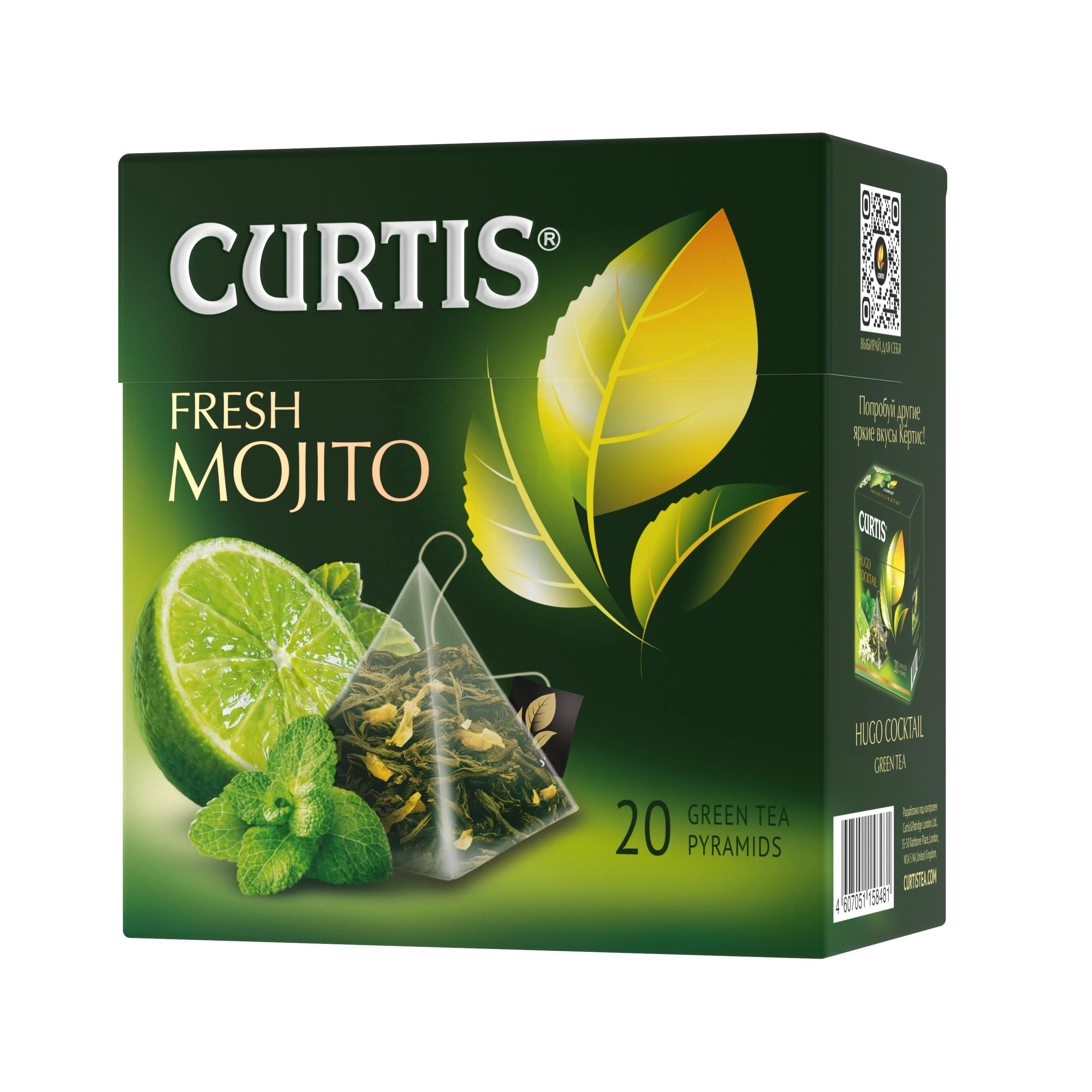 
 Освежающий свежий зеленый чай Curtis Mojito в пирамидах, 20 шт. в упаковке, Мятная, Цитрусовая пила и Лемонграсс, Тонизирующая и Освежающая  