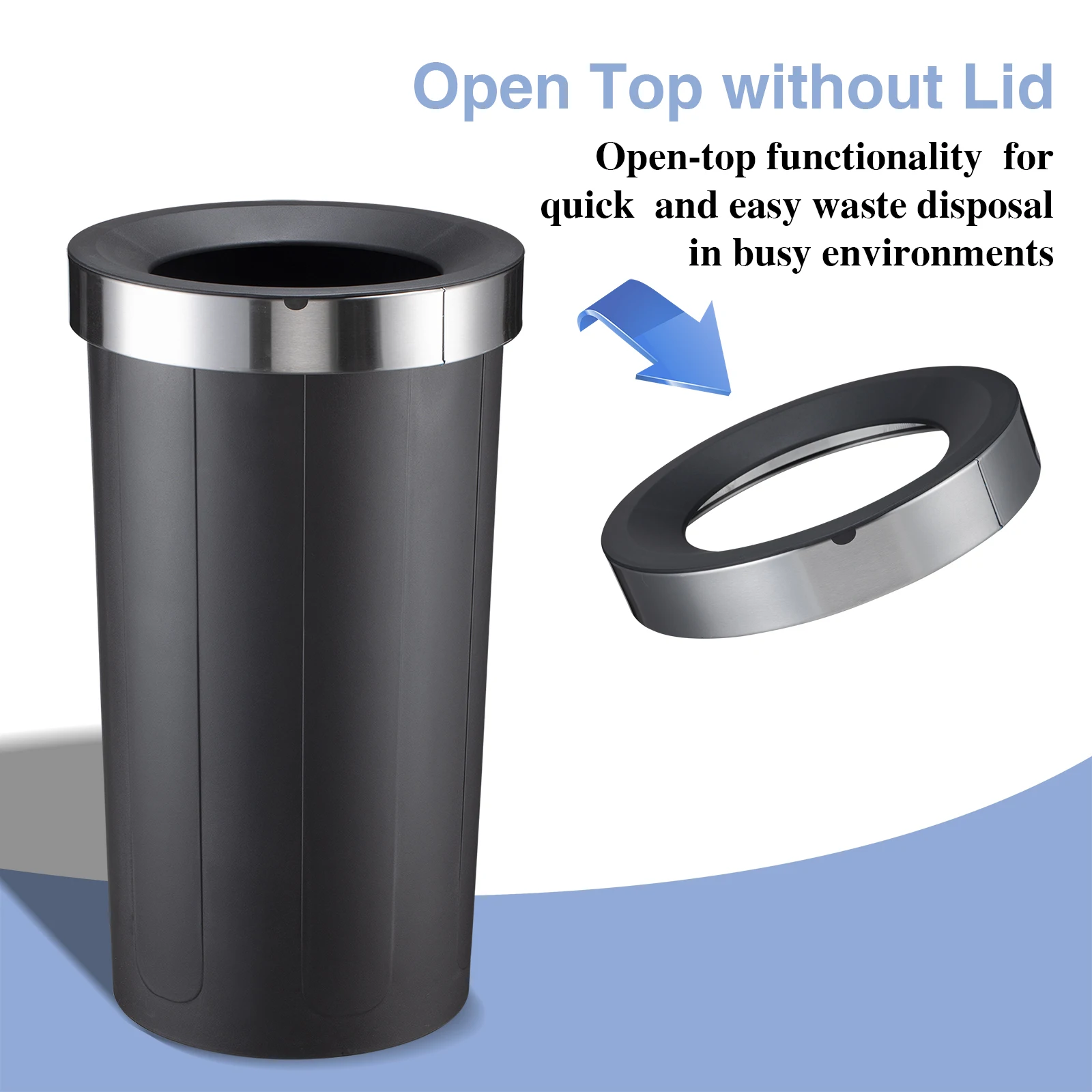 2024 OEM J&L 65L 17Gallon High Quality Black Open Top Household Trash Can without Lid for Hotel Library Durable Material Dustbin