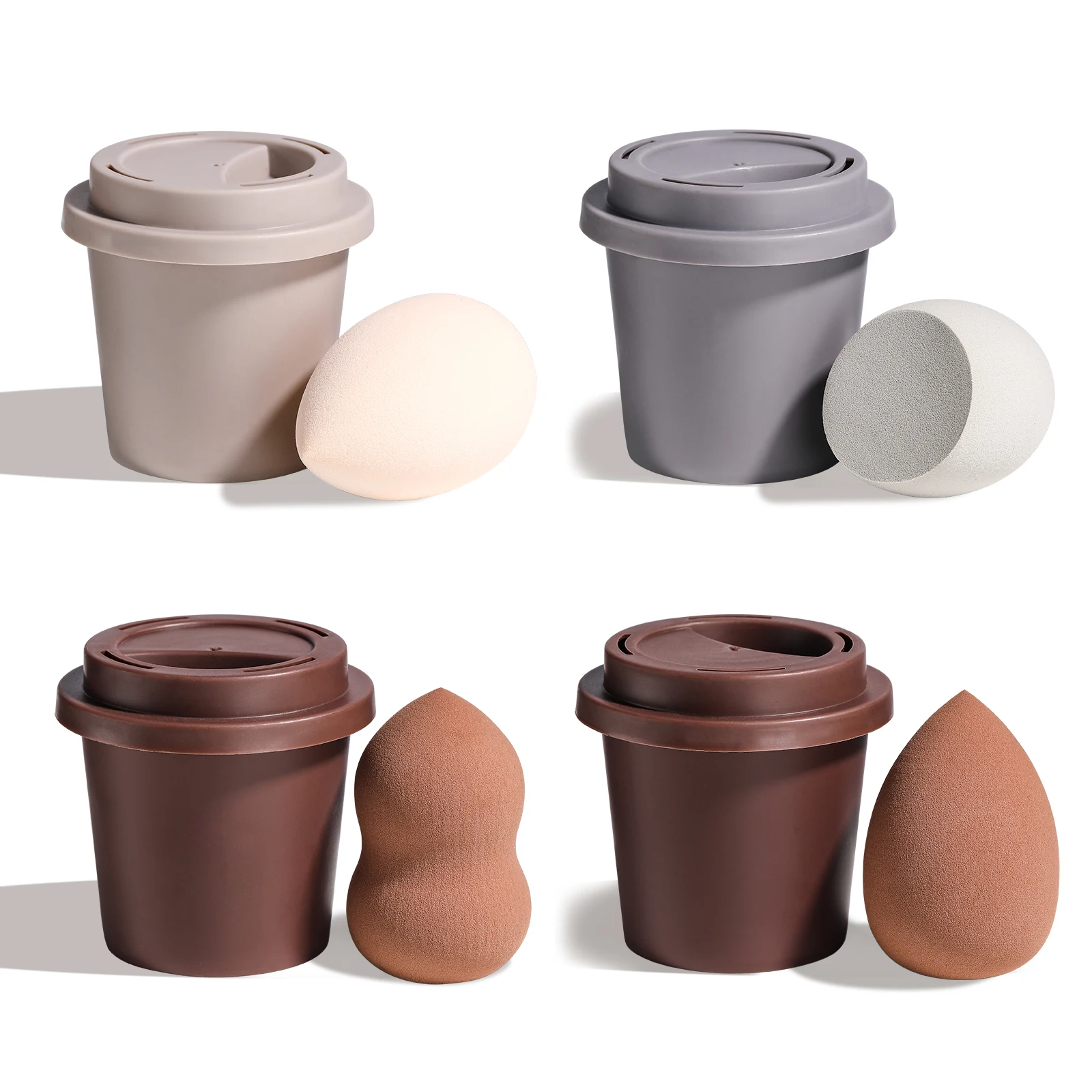 Wholesale Latex Free Vegan Beauty Sponge Blender Powder Liquid Cream Private Label Makeup Sponge with Coffee Cup Holder