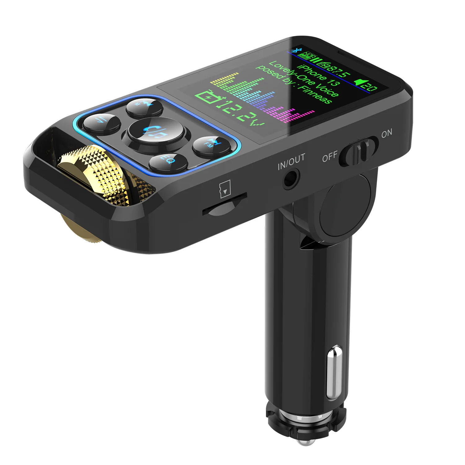Colorful Light Wireless Handsfree Car Kit Fm Modulator Transmitter Large Screen Fm Transmitter Aux Mp3 Player USB QC3.0 PD3.0