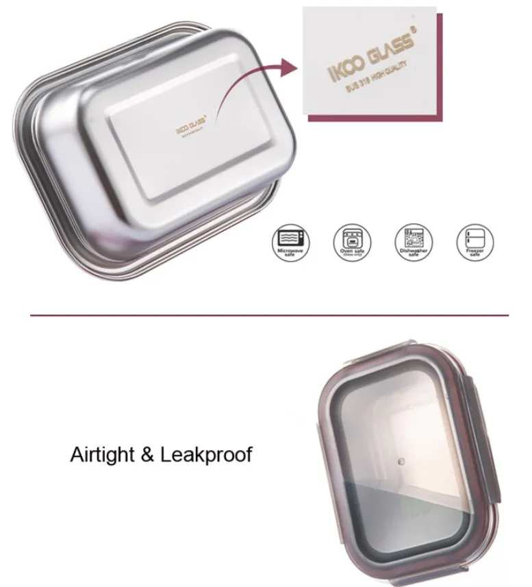 IKOO экологически чистый недорогой контейнер для пищевых продуктов из нержавеющей стали с герметичными крышками