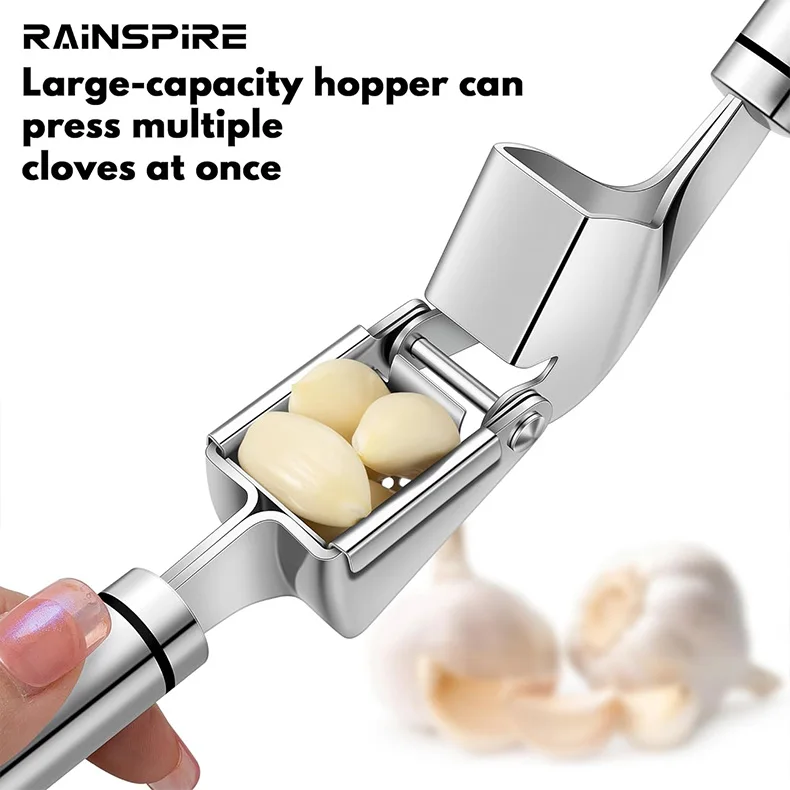 Premium Garlic Press Stainless Steel, Garlic Mincer Tool, Garlic Crusher Tool, Garlic Smasher Garlic Masher Includes Silicone Ga